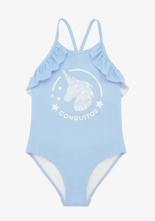 Conguitos Bañador De Niña Volante Celeste^ Baño
