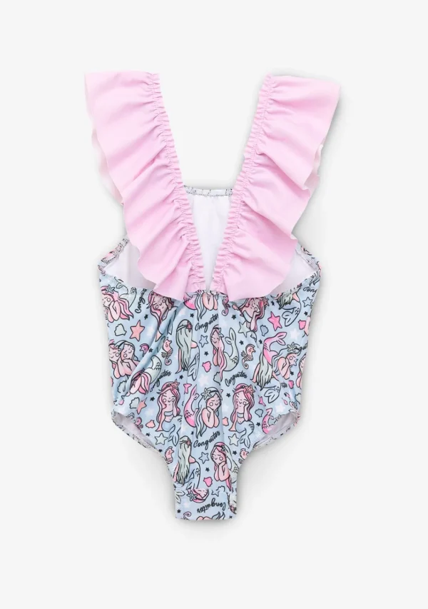 Conguitos Bañador Niña Con Estampado De Sirena Azul Claro Y Coletero^ Baño