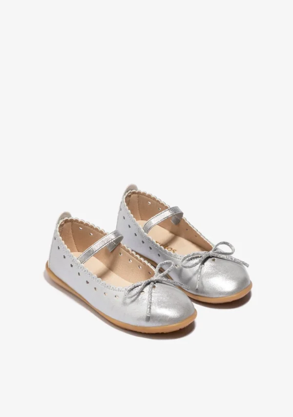 Conguitos Bailarina Lazo Plata^ Zapatos De Ceremonia | Bailarinas