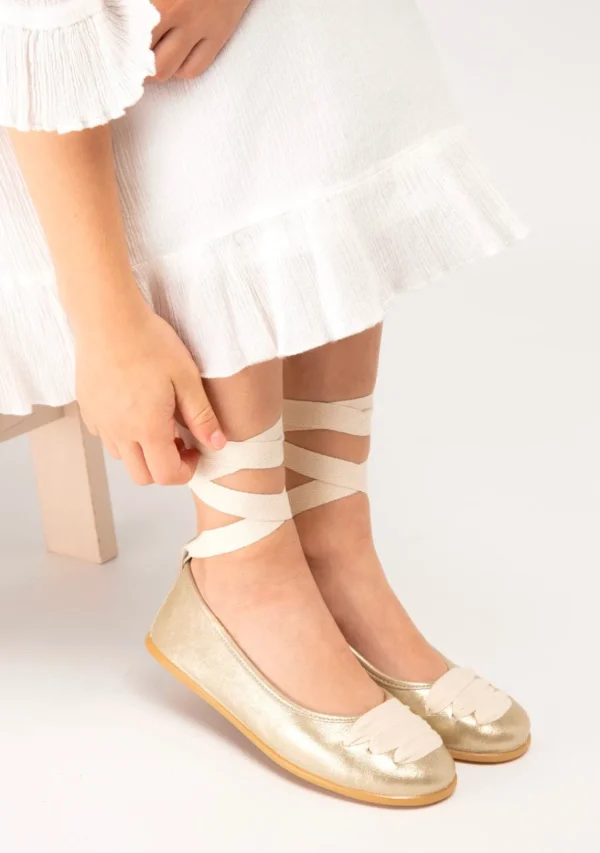 Conguitos Bailarinas De Niña Con Lazo Platino B&W^ Zapatos | Zapatos De Ceremonia