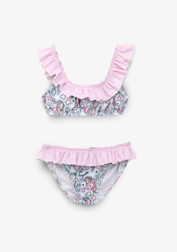 Conguitos Bikini Niña Estampado Sirena Azul Claro^ Baño