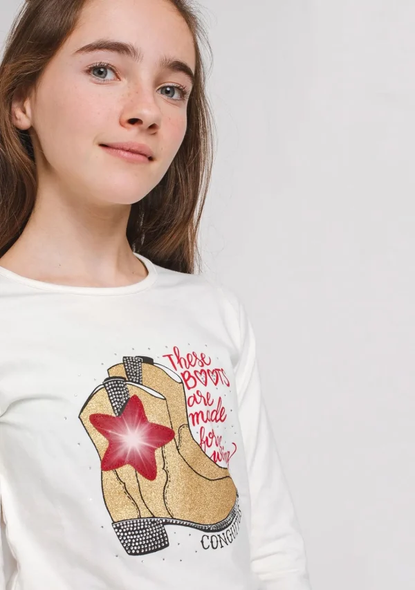 Conguitos Camiseta Con Luz De Niña Botas^ Camisetas | Camisetas Manga Larga