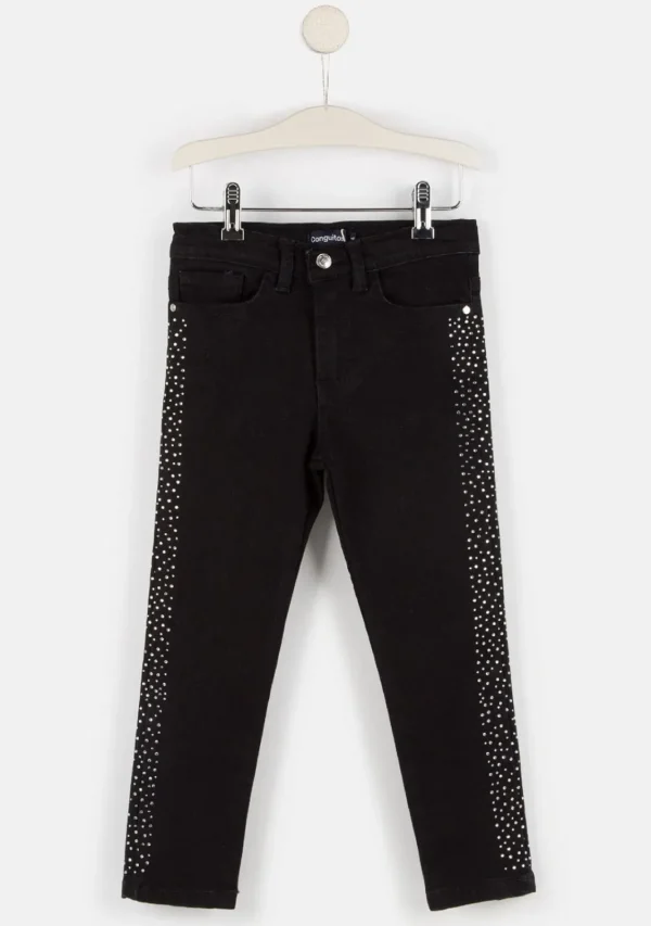 Conguitos Jeans De Niña Lateral Strass Negro^ Pantalones Y Leggins
