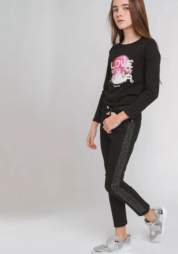 Conguitos Jeans De Niña Lateral Strass Negro^ Pantalones Y Leggins