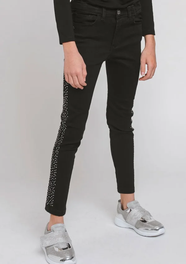 Conguitos Jeans De Niña Lateral Strass Negro^ Pantalones Y Leggins