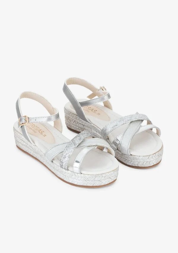 Conguitos Sandalias Cuña De Niña Glitter Plata^ Sandalias | Alpargatas