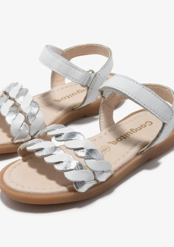 Conguitos Sandalias Trenza Blanco Plata^ Sandalias | Zapatos De Ceremonia