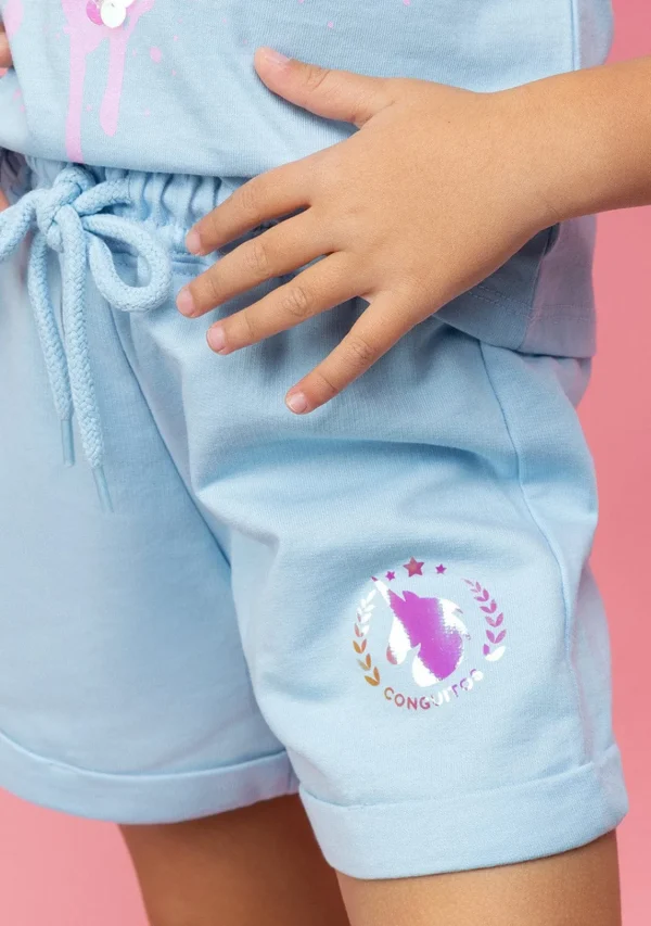 Conguitos Short Deportivo De Niña Liso Unicornio Celeste^ Shorts