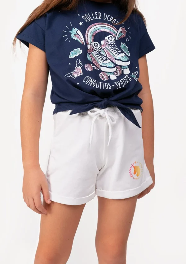 Conguitos Short Deportivo De Niña Liso Unicornio Blanco^ Shorts