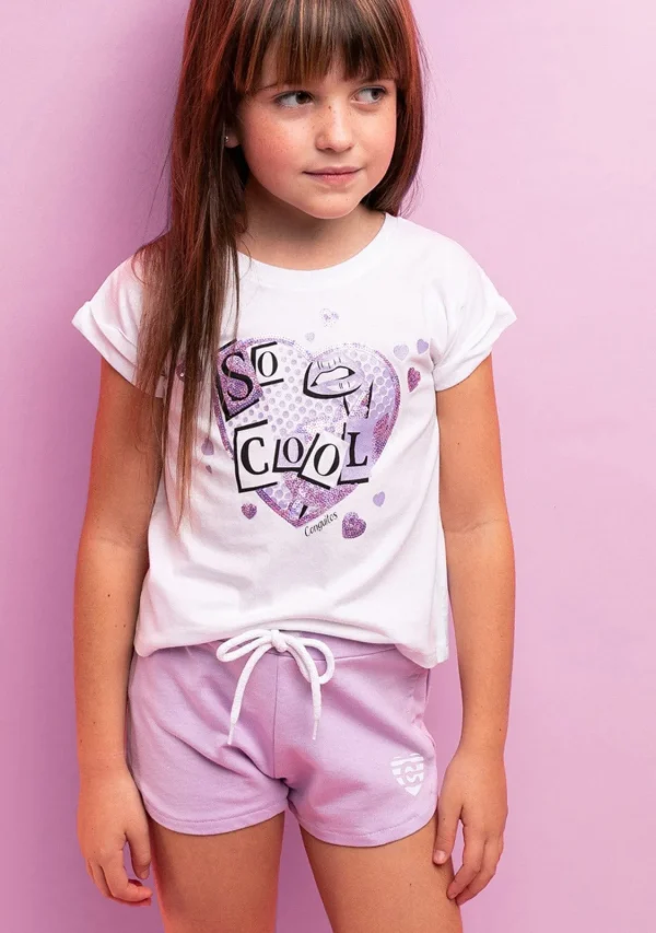 Conguitos Short Deportivo De Niña Liso Corazón Malva^ Shorts