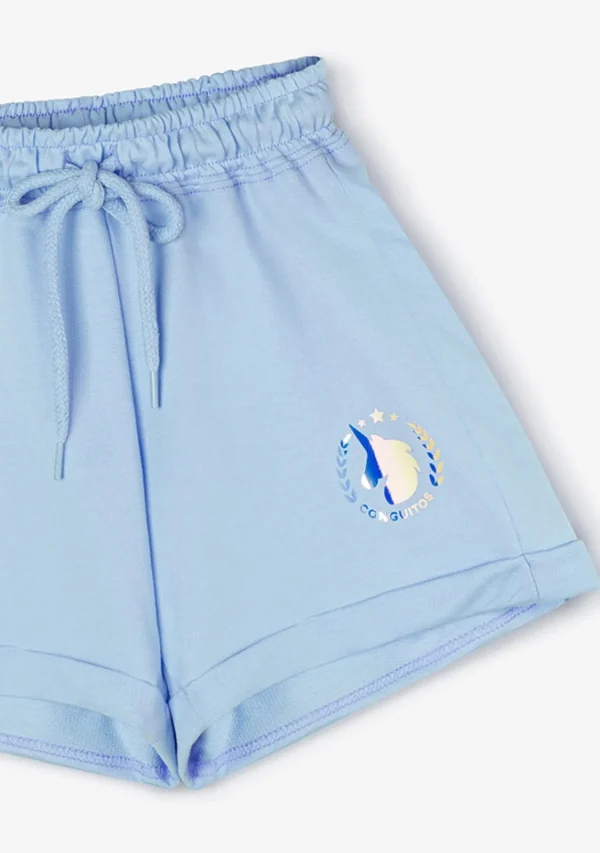 Conguitos Short Deportivo De Niña Liso Unicornio Celeste^ Shorts