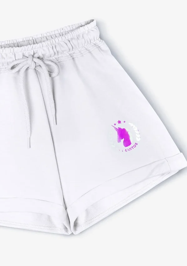 Conguitos Short Deportivo De Niña Liso Unicornio Blanco^ Shorts