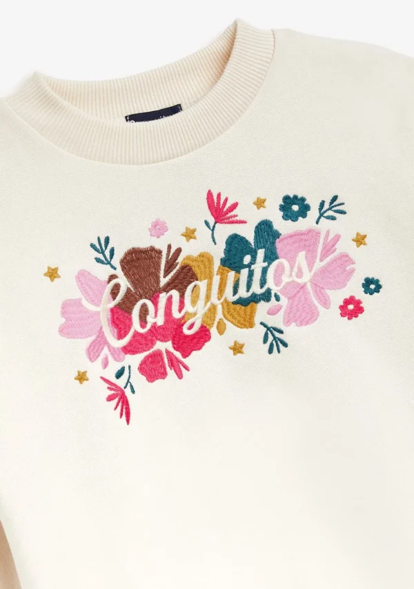Conguitos Sudadera Bordado Flores Beige^ Sudaderas