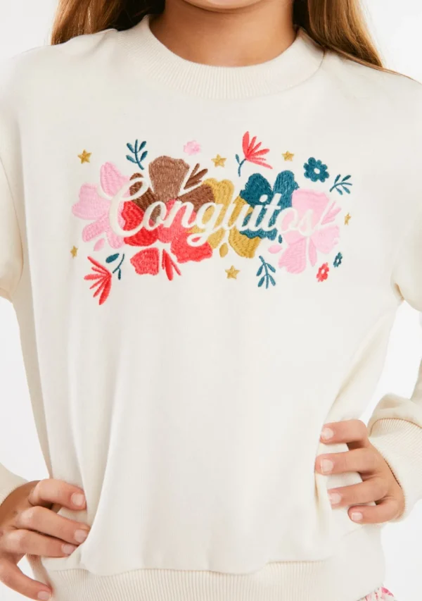 Conguitos Sudadera Bordado Flores Beige^ Sudaderas