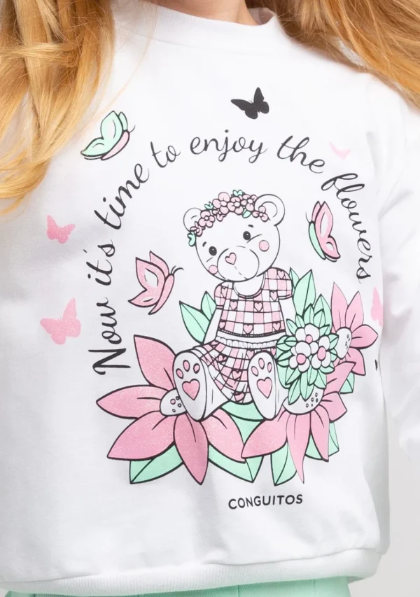 Conguitos Sudadera De Niña Blanco Oso Glitter Flores^ Sudaderas