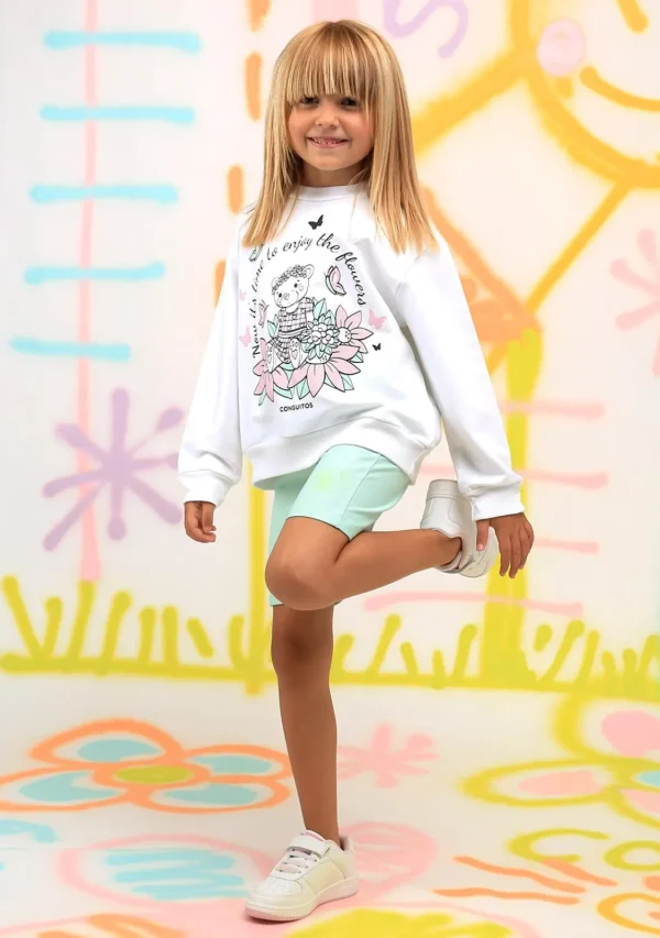 Conguitos Sudadera De Niña Blanco Oso Glitter Flores^ Sudaderas