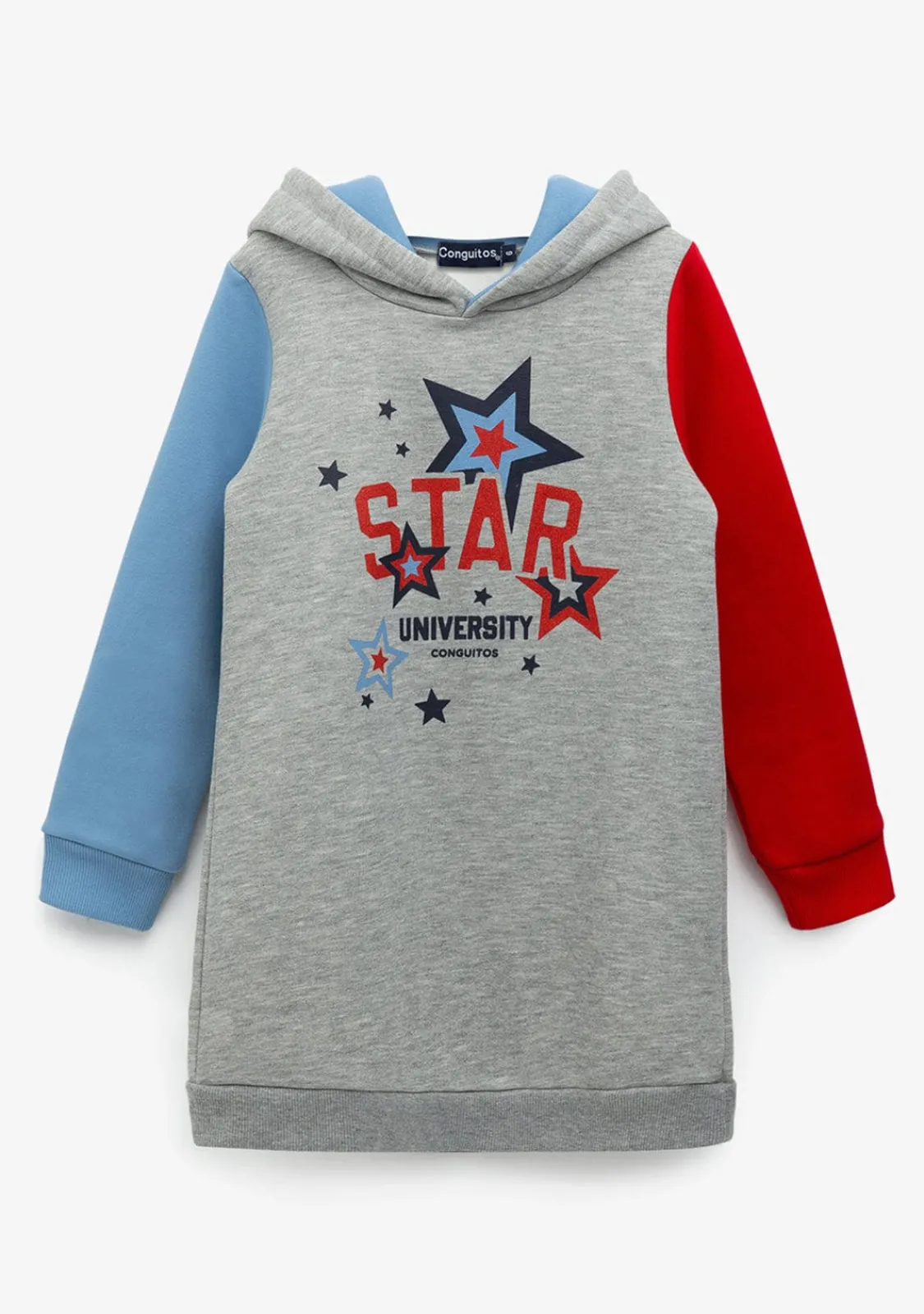 vestido_de_nia_color_bloc_0.webp Conguitos Vestido De Niña Color Block Capucha Gris^ Vestidos Sudadera | Vestidos