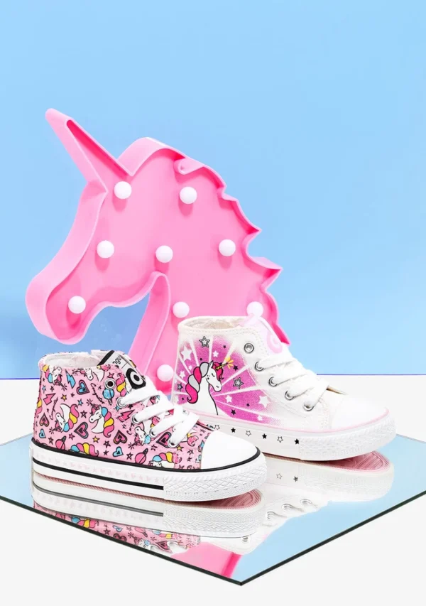 Conguitos Zapatillas Altas De Niña Cordones Unicornio Lona Rosa^ Zapatillas