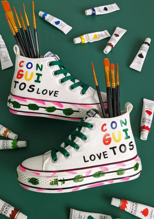 Conguitos Zapatillas Pintura Altas Lona Blanco^ Zapatillas